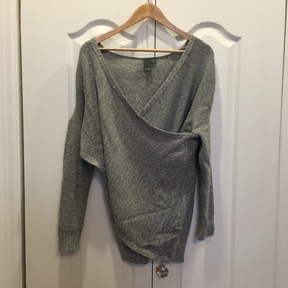 Grey crossover knit sweater